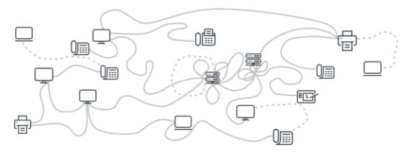 Chaotisches IT-Netzwerk in Dortmund vor IT-Service Optimierung
